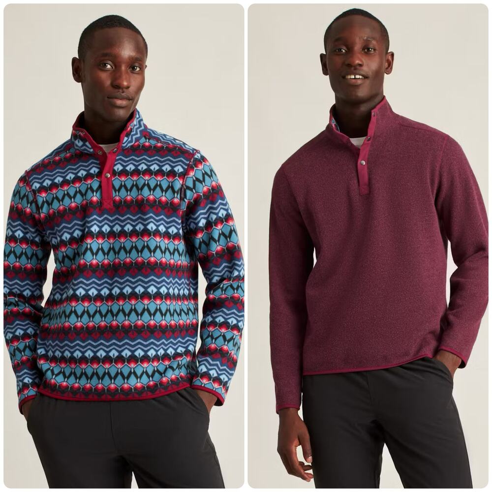 Bonobos Mens Fall Preppy Work Reversible Polar Fleece 1/4‎ Snap Sweater Size L